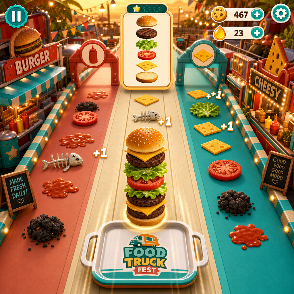 Choosing lanes and matching ingredients in Snack Stack Run