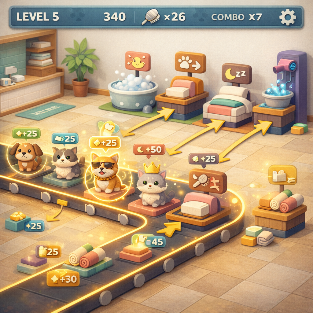 Combo streak gameplay in the spa lobby