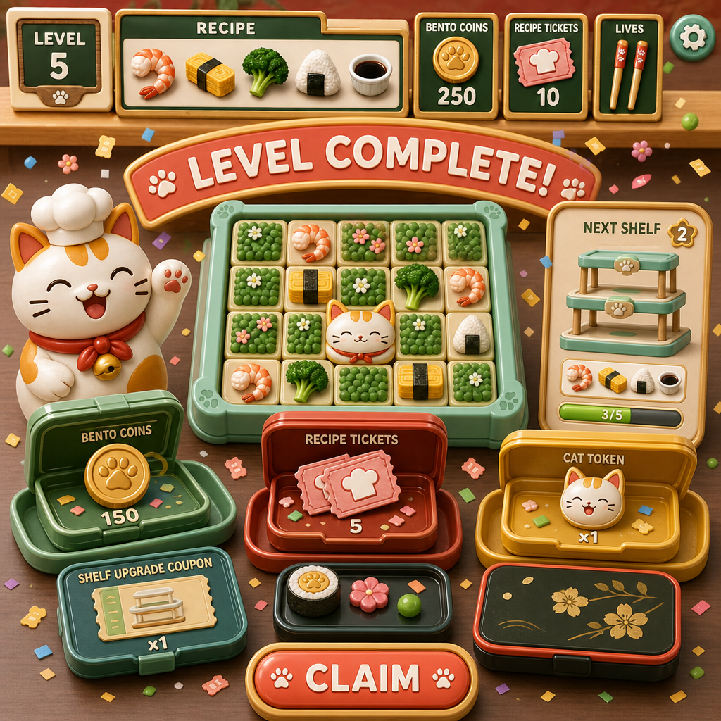Bento completion and rewards in Cat Circuit Deli