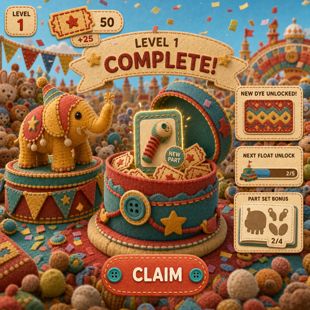 Parade float and rewards screen