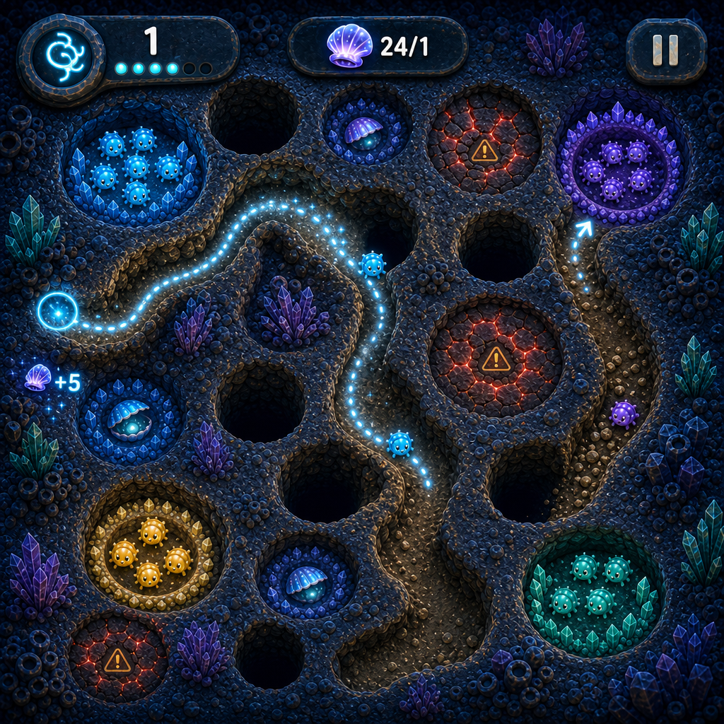 Guiding glowing critters through crystal tunnels