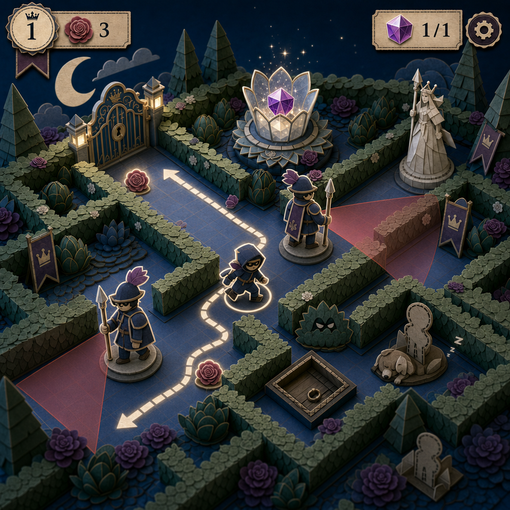 Drawing a stealth route through a moonlit maze