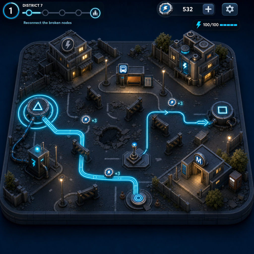 Broken systems puzzle screen